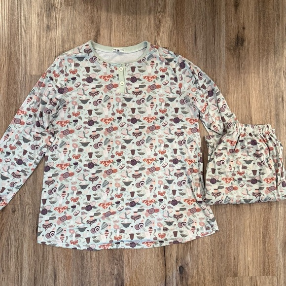 Earthbound Pajama Set Women’s Large Mushrooms Long Sleeve Comfy Stretch Pockets - Picture 1 of 11